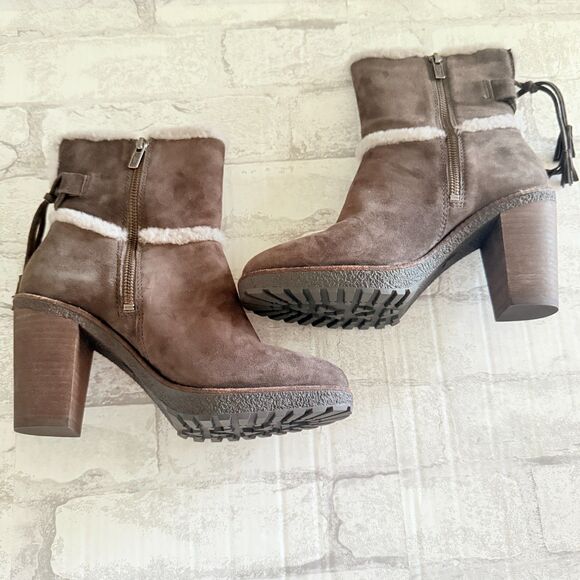 NWOB Frye Womens Jen Shearling Boots Gray Suede Short Ankle Zip Winter Style 7 - Picture 6 of 9